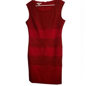 London Style Collection Sheath Dress Deep Red Paneled Stripes Women's Size 12